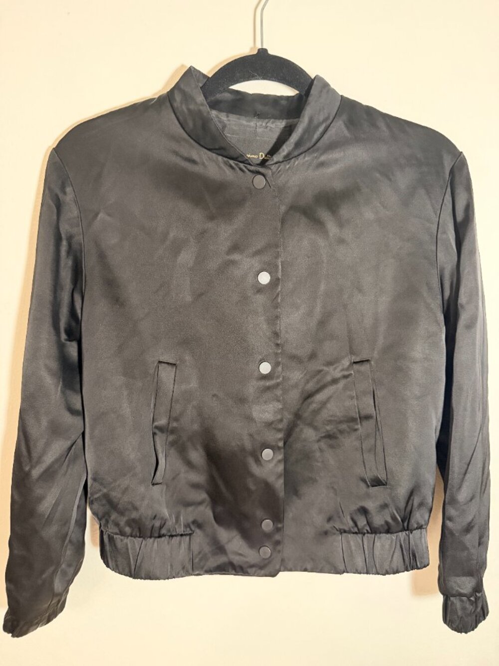 Massimo Dutti Black Satin Bomber Jacket Minimalist Oversized Jacket - Picture 3 of 6